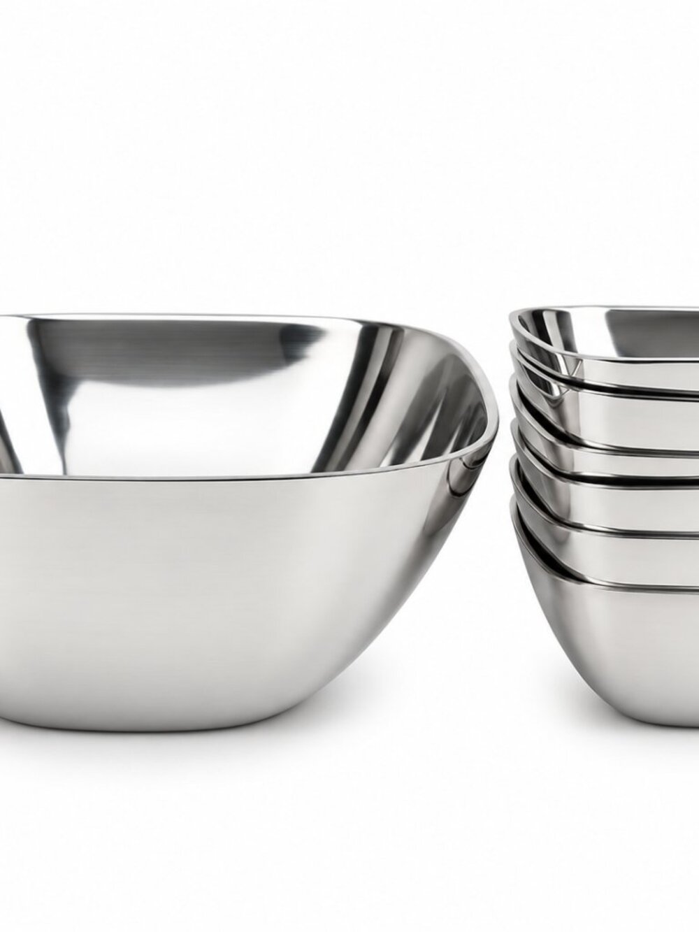 Pottery Barn Barona Serving Bowl & 6 Salad Bowls Polished Aluminum 7 Pc Set